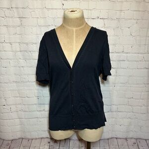 Talbots Black Button up short sleeve cardigan